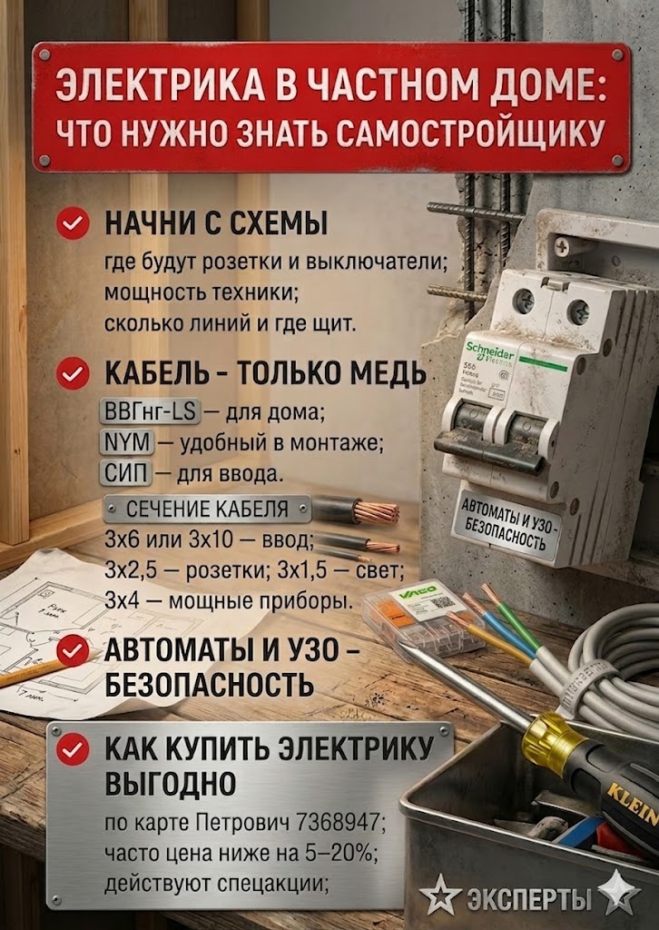 Электрика в частном доме — что нужно знать самостройщику, карта Петрович Электрика 7368947
